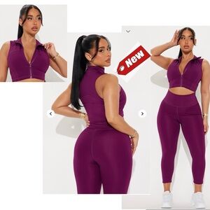 Fashion Nova purple cropped full zipper front mock neck sleeveless workout top M